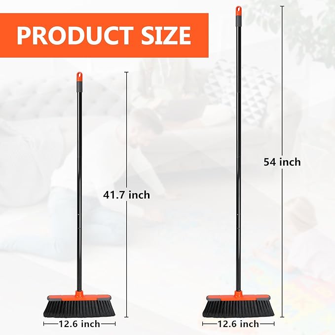 Broom for Sweeping Indoor 54''Long Handle Soft Bristle Brooms,Indoor Broom for Floor Cleaning House Broom for Kitchen Lobby Patio Yard