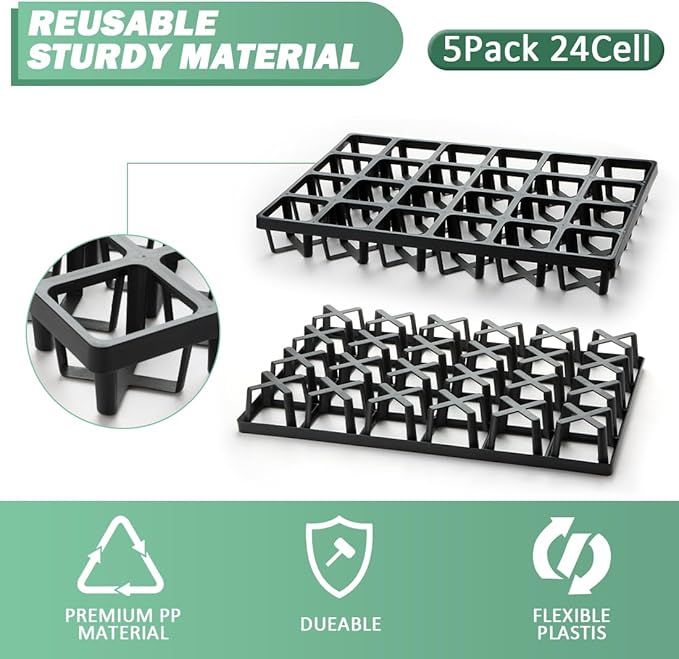 RooTrimmer Square Nursery Pot Tray with 24 Cells, 5 Pack Plant Trays for Pots, Flower Pot Moving Tray, Plastic Planting Tray for Carrying Small Plant Pots(120 Cells in Total