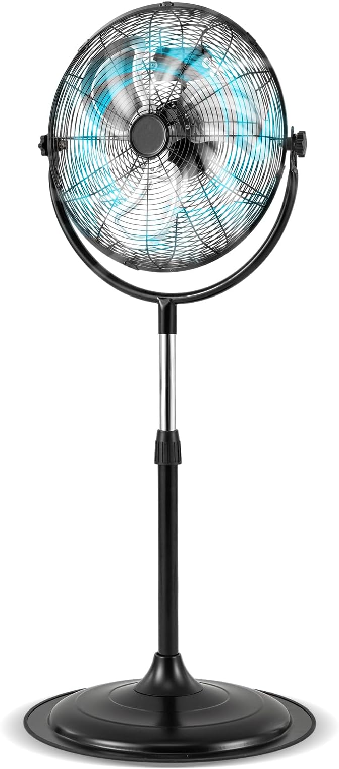 LDAILY High-Velocity Pedestal Fan, 18’’ Metal Oscillating Fan with 4012CFM Airflow, 3 Speed, 360 Degree Tilt & Adjustable Height, Black Standing Fan for Bedroom, Home, Office, Garage (18 Inch)