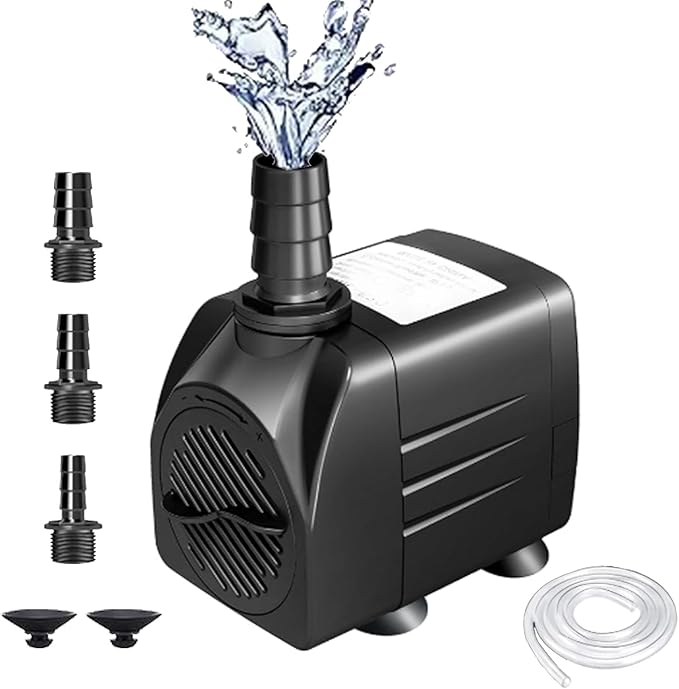 400GPH Submersible Water Pump (1500L/H 25W) Ultra Quiet Water Fountain Pump with 6.5ft High Lift, Adjustable Flow 3 Nozzles for Fish Tank, Aquarium, Hydroponics, Pond, Water Feature, Statuary