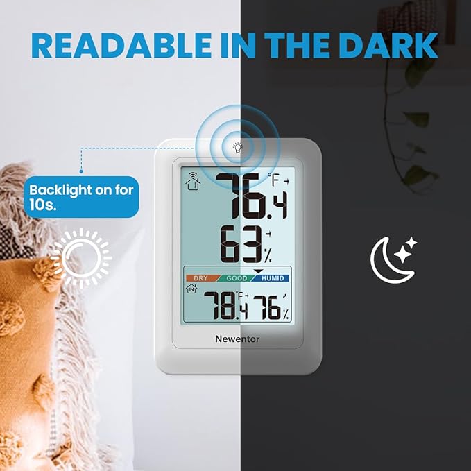 Newentor Indoor Outdoor Thermometer Wireless, Weather Stations Wireless Indoor Outdoor, Outdoor Thermometers for Patio House, Outside Inside Thermometers with Comfort Indicator, White with 1 Sensor