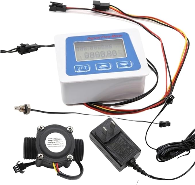 Smart Digital Water Flow Meter Set LCD Flow Rate Monitor Inline Electronic Flow Sensor with Temperature Display G1 G1/2 G3/4 (106)