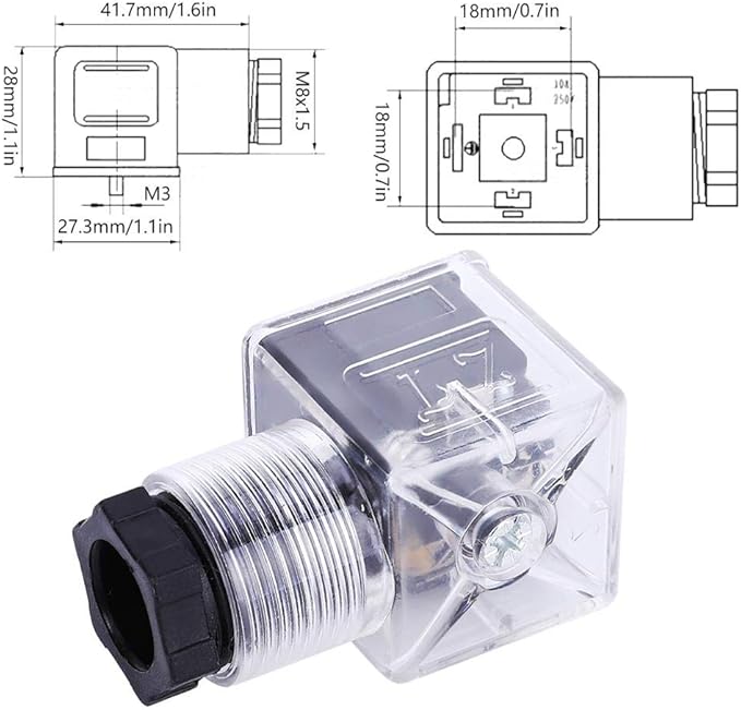 5Pcs Hydraulic Solenoid Coil Valve Plug, Universal AC 110V-220V 10A Solenoid Coil Connector Socket with Led Indicator Light, 3PIN +PE