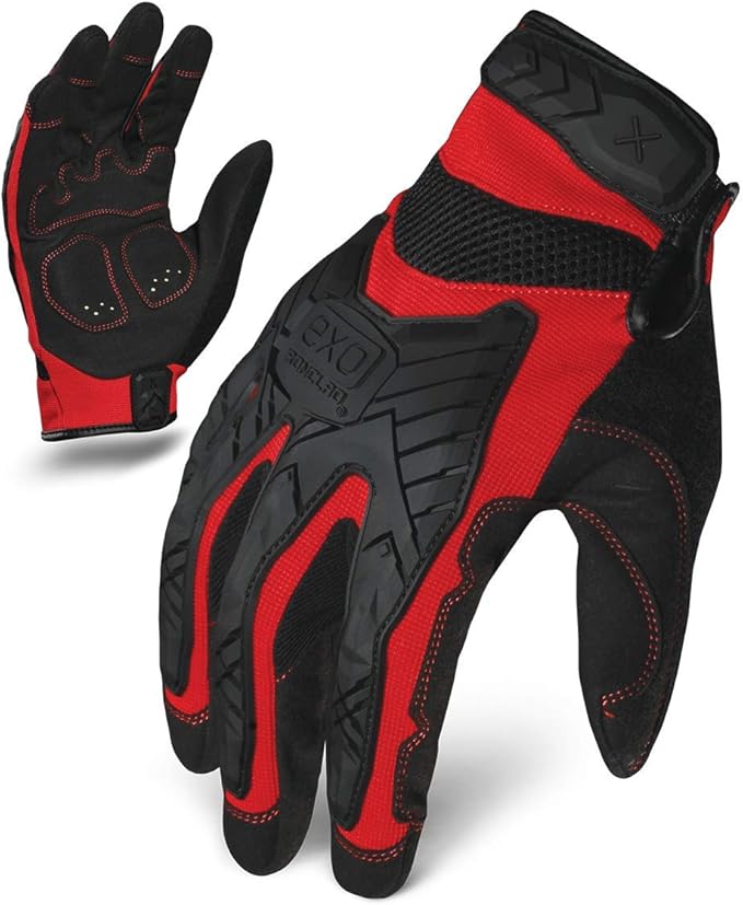 Ironclad EXO Motor Impact Glove; Work Gloves, TPR Impact Protection, (1 Pair), EXO2-MIGR-03-M,Black & Red