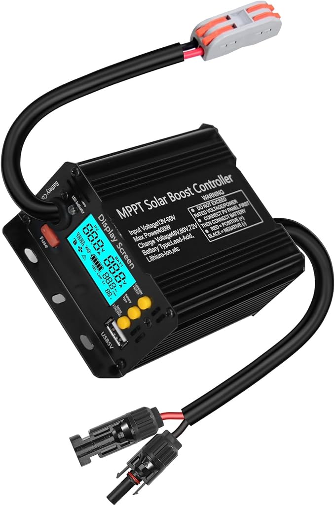 400W Boost MPPT Solar Charge Controller LCD Solar Panel Regulator for24V/36V/48V /60V/72V Lead-Acid, LiFePO4, Gel, Flooded Batteries etc in Golf Cart,eBike,Club Car, Scooterand Solar System