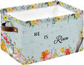 Easter Storage Bins Cubes Waterproof Cloth Storage Basket,Spring Farmhouse Bunny Flower Teal Wood Grain Foldable Storage Bags for Shelf Clothes Storages Organizers with Handles 15x11x9.5 in 1PCS