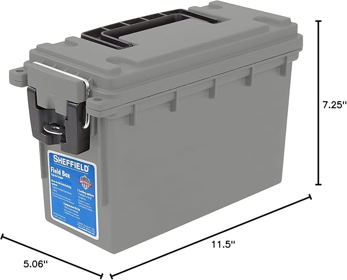 Sheffield 12628 Ammo Storage Box, Stackable .30 Cal Field Boxes, Water and Dust Resistant, Lockable Storage Box with Handle, Secures Hunting Gear, Supplies, and Bullets, Made in USA, | (Pack of 6)