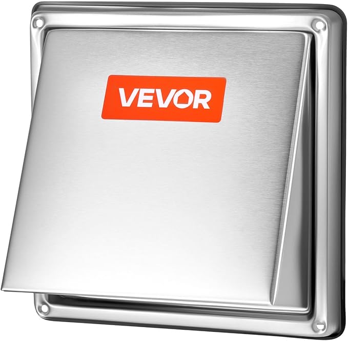 VEVOR 6 inch External Extractor Wall Vent Cover, Square AC Vent Gable Cover, Premium Stainless Steel & with Built-in a Protection Screen, for House,Bathroom,Garage,Kitchen,Basement (1 Pack, Silver)