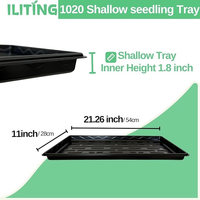 Shallow 1020 Nursery Flat Trays -10 Pack, 1.8" Height, Specialized for Holding 72-Cell Plug Seedling Trays, No Holes, Ideal for Seed Starting and Planting