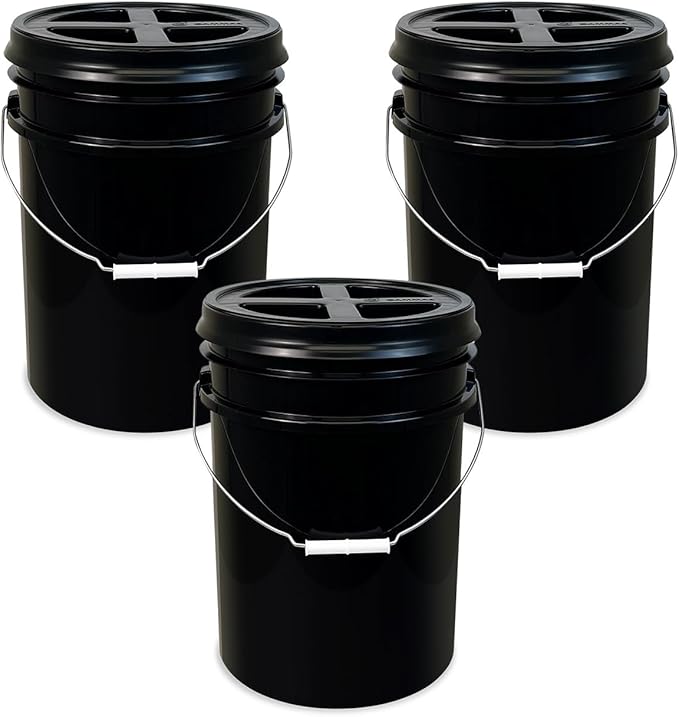 ePackageSupply 5 Gallon Bucket - Food Grade Bucket with Airtight Gamma Seal Screw-On Lid, BPA-Free, Heavy-Duty 90 Mil HDPE Plastic, Bulk Storage, Durable Container, Made in USA, Black/Black, 3 Packs