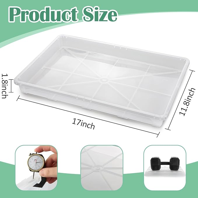 RooTrimmer Clear Seed Starter Trays 5 Pack(17"x11"x2"), Reusable Plastic Carrying Seedling & Nursery Trays, Durable Flat Pots Trays, Transparent Square Tray for Planting and Collecting Drainage Water