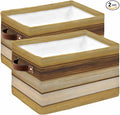 Vintage Yellow Wood Storage Bins Cubes Waterproof Cloth Storage Basket, Farmhouse Retro Wooden Plank Foldable Storage Bags for Shelf Closet Clothes Storage Organizers with Handles 15x11x9.5 in 2PCS