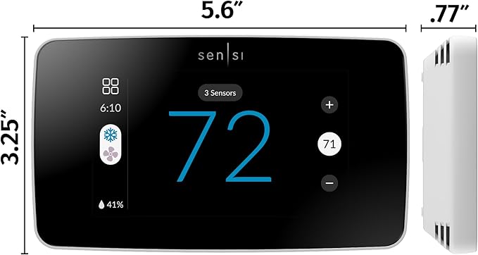Sensi Touch 2 Smart Thermostat with Touchscreen Color Display, 100 Years of Expertise, Programmable, Wi-Fi, Data Privacy, Easy DIY, Works with Alexa, Energy Star Certified, ST76W, C-Wire Required