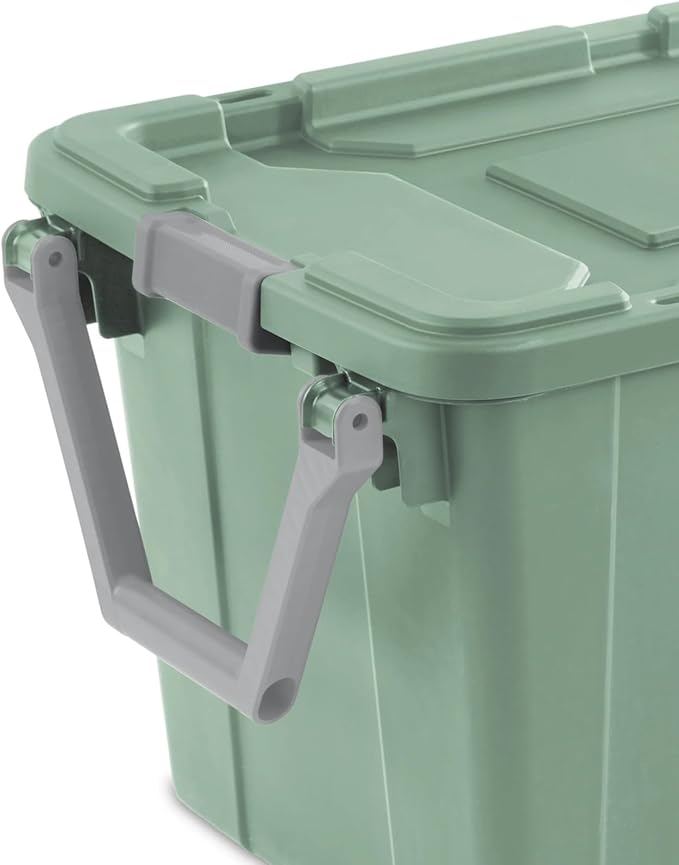 Plastic Storage Bin, 40 Gallon Lidded Stackable Storage Box with Latch Lid, Light Green, 2 Count