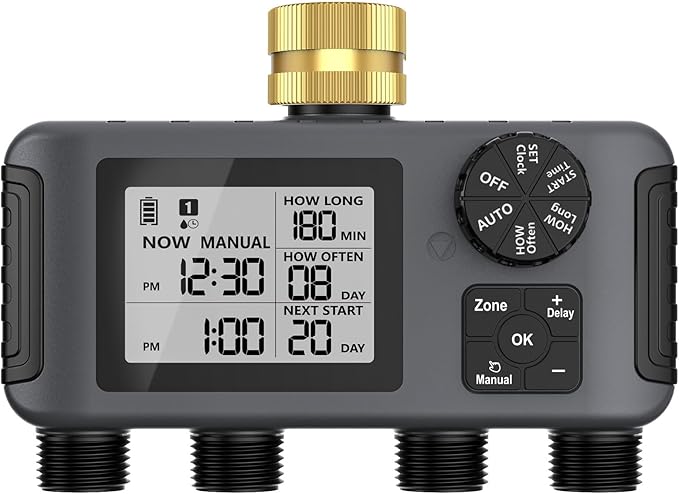4 Separate Zone Garden Irrigation Timer Brass Inlet Intelligent Controller Automatic Manual Rain Delay Watering Systems Rain Delay Irrigation