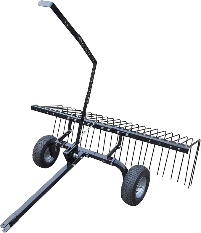 Yard Tuff 72 Inch Durable Steel Rake, Wheels, Lift Handle & Hitch for ATV, UTV, or Tractor