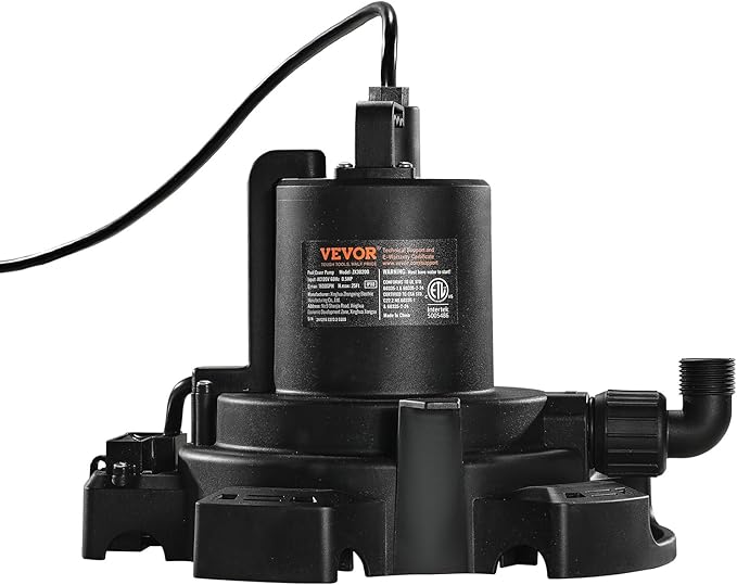 VEVOR Automatic Pool Cover Pump, 1/2 HP 1600 GPH, 120V Submersible Swimming Pool Cover Pump with 25 ft Power Cord, 25 ft Max Head Lift, Water Removal and Transfer Pump, for Pool Draining Hot Tubs