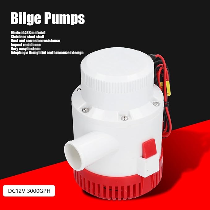 Bilge Pump, ABS Anti Shock Submersible Pump, Rustproof Boats Electric Water Pump, Heavy Duty Bilge Pump for Drainage Provides Power (DC12V 3000GPH)