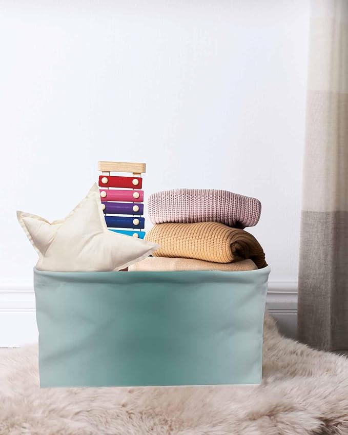 Teal Grey Ombre Storage Bins Cubes Waterproof Cloth Storage Basket, Farmhouse Gradient Minimalist Foldable Storage Bags for Shelf Closet Clothes Storages Organizers with Handles 15x11x9.5 in 1PCS