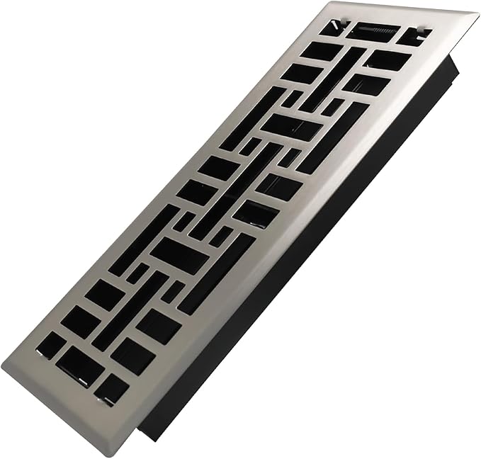 Howeall 4x12 Inches Heavy Duty Walkable Floor Register Easy Adjust Air Supply Lever Floor Vents - Seattle Design - Vent Cover for Home Floor - Satin Nickel