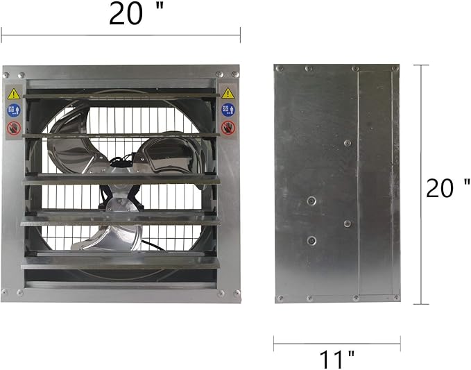 20" Wall Mounted Exhaust Fan - Ventilation Fans - Automatic Shutter - Vent Fan For Home Attic, Shed, or Garage Ventilation, 3869 CFM, 5158 SQF Coverage Area