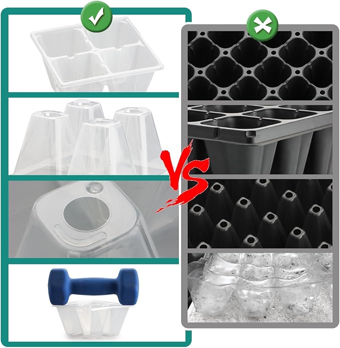 RooTrimmer 40 Pack Reusable 4-Cell Seed Starter Trays with Large Drainage Holes - Clear Transparent Trays for Root Growth Monitoring, Avoids Overwatering, Easy Transplant, Fits Standard 1020 Trays