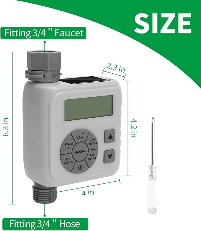 Hose Timer, Zuomeng Water Timer for Garden Hose with Dual Power Design, Leak-Proof Design, Smart Irrigation System with Rain Delay, Auto & Manual Modes for Lawn and Garden Watering, Gray
