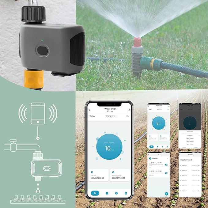 Tyenaza Sprinkler Timer, WiFi Smart Sprinkler Timer 1 Outlet Automatic Watering System Irrigation Timer with APP Control Rain Delay Programmable Water Timer for Garden Hose (EU Plug)