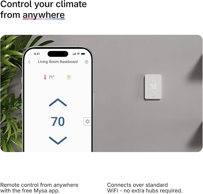 Mysa Smart Thermostat LITE - Line Voltage Electric Baseboard Heater Thermostat 120V/240V | DIY Install | HomeKit, Alexa, Google | Wi-Fi Programmable | App Control