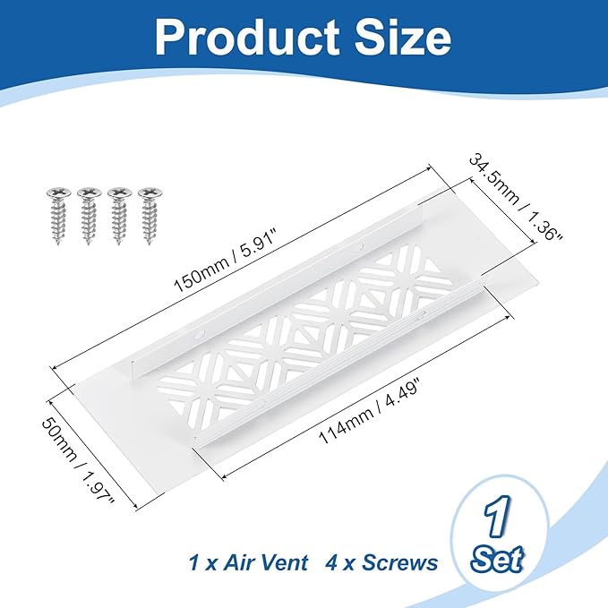 uxcell Aluminum Alloy Air Vents, 150 x 50mm / 5.9 x 2" Rectangle Louvered Ventilation Grille Cover with Mounting Screws for Door Cabinet Wardrobe, White