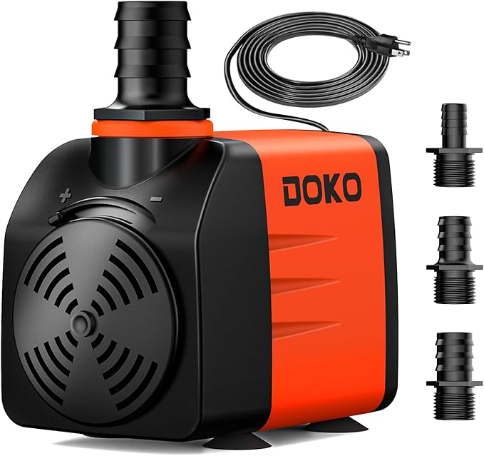 DOKO 480GPH Submersible Water Pump, Fountain Water Pump with 6FT Power Cord and 3 Nozzles, 35W, Ultra Quiet Pond Pumps for Pond Aquarium Fountain Waterfall Fish Tank Hydroponic Statuary