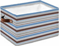 Blue Brown Striped Storage Bins Cubes Waterproof Cloth Storage Basket,Farmhouse Stripes Modern Abstract Art Foldable Storage Bags for Shelf Clothes Storages Organizers with Handles 15x11x9.5 in 1PCS