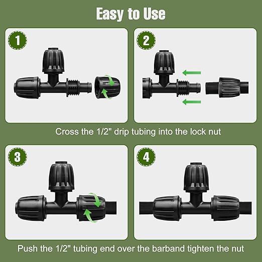 24 Pack 1/2 Inch Drip Irrigation Fittings Kits, 3/4" to 1/2" Adapter and Tee | Elbow | Coupler Connectors | End Caps | Shut Off Valve for 1/2" Drip Irrigation Tubing, Anti-Leak Drip Irrigation Parts