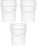 MKS Plastics 5-Gallon Bucket Only – No Lid Included, Made in USA, Food Grade BPA Free Plastic, Heavy Duty Multi-Use, Metal Handle with Grip, Stackable Storage – White, 3 Pack