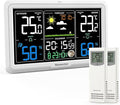 Newentor Weather Station Wireless Indoor Outdoor, Indoor Outdoor Thermometer Wireless, 7.5" Home Weather Stations with Atomic Clock, Temperature Humidity Gauge, Weather Forecast, White, 2 Sensors