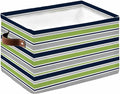 Green Gray Striped Storage Bins Cubes Waterproof Cloth Storage Basket,Farmhouse Stripes Modern Abstract Art Foldable Storage Bags for Shelf Clothes Storages Organizers with Handles 15x11x9.5 in 1PCS