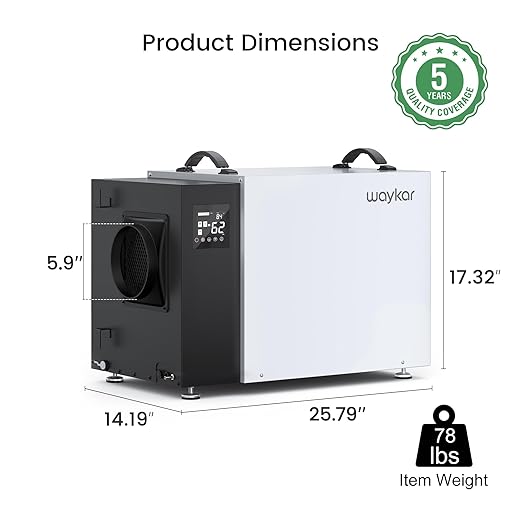 Waykar 216 Pint Commercial Dehumidifier with Pump and Drain Hose for Crawl Spaces, Basements, Ducted Industrial Use, and Water Damage Unit, for Spaces up to 8000 Square Feet, Smart Humidity Control