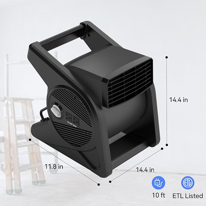 shinic 15" pivoting blower fan,portable pivoting blower fan with Reset Button for Floor & Carpet Drying,375 CFM, 3 Speeds Ideal for Office Garage Gym Home Use(Black)