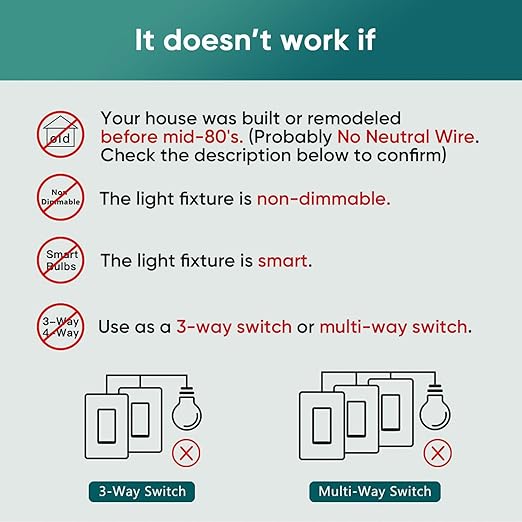 TREATLIFE Smart Dimmer Switch, Single-Pole Smart Switch for Dimmable Bulbs, 2.4GHz WiFi Smart Light Switch Works with Alexa and Google Home, APP Remote Control, Neutral Wire Required