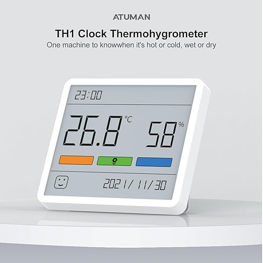 ATuMan TH1 Digital Hygrometer Thermometer, Indoor Temperature Humidity Gauge with 3.67" Large LCD Screen, High Accuracy, Stickable/Standable, Long Battery Life for Home, Baby Room, Office & Greenhouse