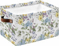 Vintage Spring Floral Storage Bins Cubes Waterproof Cloth Storage Basket, Farmhouse Flowers Watercolor Foldable Storage Bags for Shelf Closet Clothes Storages Organizers with Handles 15x11x9.5 in 1PCS