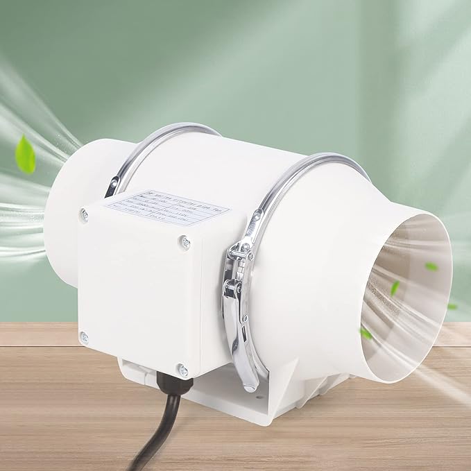 129CFM 4 Inch Inline Duct Fan Tube Ventilation Fan Silent Waterproof Vent Exhaust Blower Air Circulation Duct Fan for Kitchen Bathroom Toilet Grow Tent Greenhouses 220 m³/h (4 inch/White)