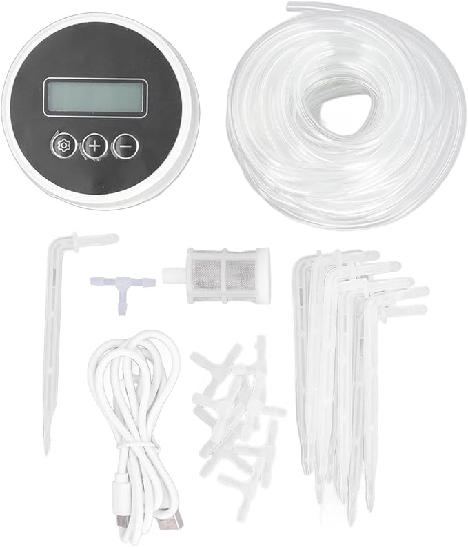 LCD Automatic Watering System, Smart Drip Irrigation Timer, Plant Watering Controller with Large LCD Display & Adjustable Rate, USB or Battery Powered, Ideal for 10 Indoor Plants