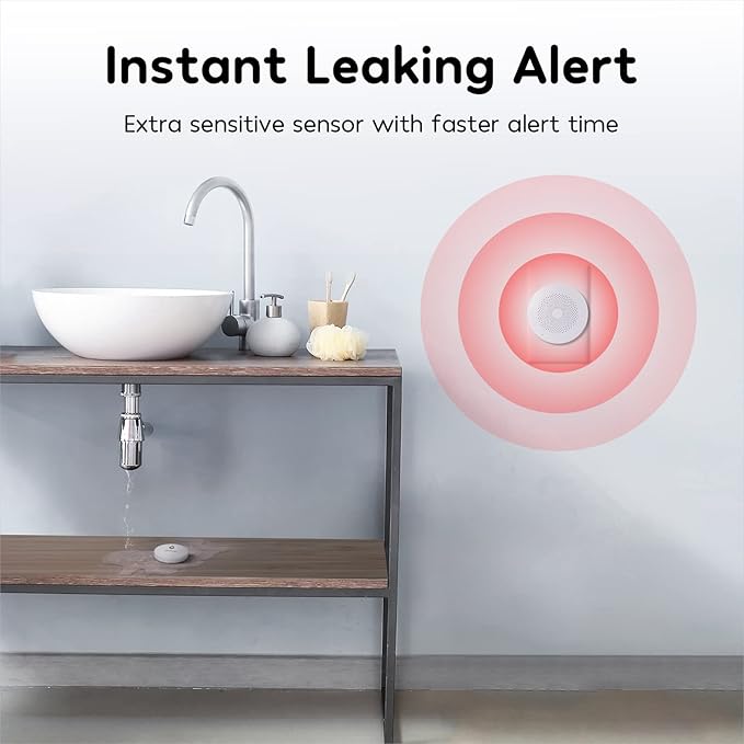 Winees WiFi Water Leak Detector for Home, 3 Pack Water Sensors with 100dB Adjustable Alarm, Leak Alert Email&SMS Notification, 200M Transmission for Basement, Bathroom, Laundry, IFTTT, 2.4G WiFi Only