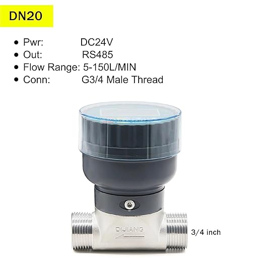 Rs485 Digital Display Flowmeter Stainless Steel Smart LCD Electronic Flow Meter Sensor Water, for Farm/Garden Irrigation(DN20)