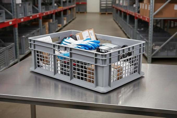 Hudson Exchange 24 x 16 x 8" (4 Pack) Mesh Straight Wall Handled Storage Container Tote, Gray