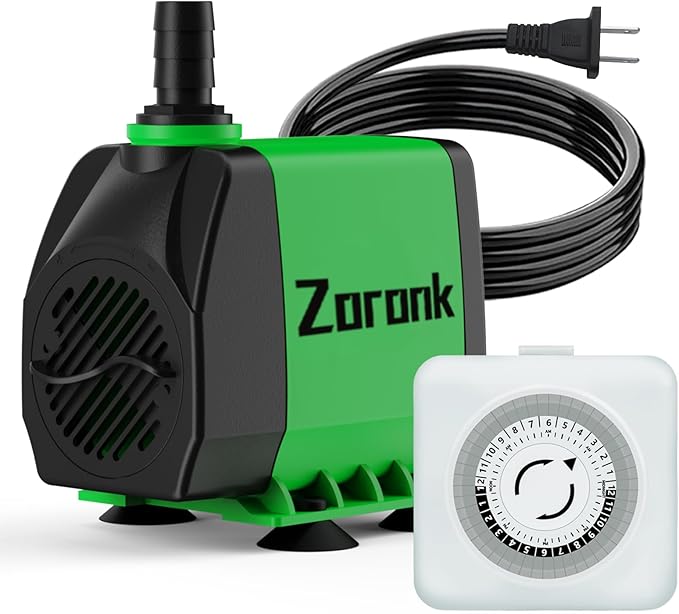 Fountain Water Pump 660GPH with Indoor Mechanical Timer Ultra Quiet 8.2ft High Lift for Fountains, Hydroponics, Ponds, Aquariums & More……