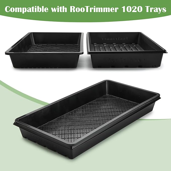 RooTrimmer 10 Pack 1020 Trays and 10 Pack 1020 Mesh Bootom Trays, 20'' x 10'', Heavy Duty Propagation Flats for Microgreens, Seed Starting, Soil Blocks, Hydroponics & Wheatgrass (10 Sets)