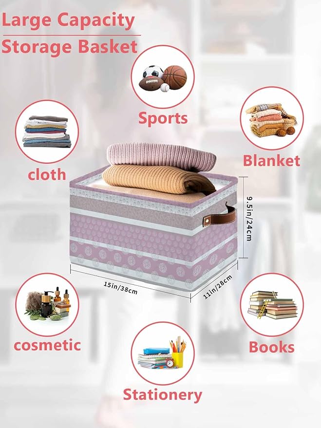 Farm Fruits Storage Bins Cubes Waterproof Cloth Storage Basket,Watermelon Lemons Peach Pink Grey Striped Foldable Storage Bags for Shelf Clothes Storages Organizers with Handles 15x11x9.5 in 2PCS