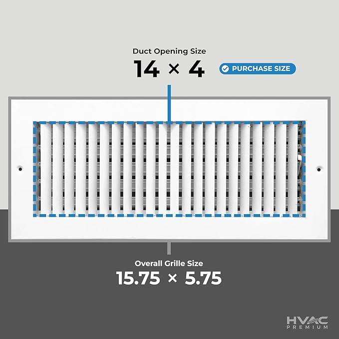 14"w x 4"h Adjustable AIR Supply Diffuser - HVAC Vent Cover Sidewall or Ceiling - Grille Register - High Airflow - Black [Outer Dimensions: 15.75"w X 5.75"h]